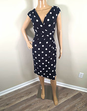 Lauren Ralph Lauren Black White Polka Dot Wrap Sheath V-Neck Cap Sleeve 4