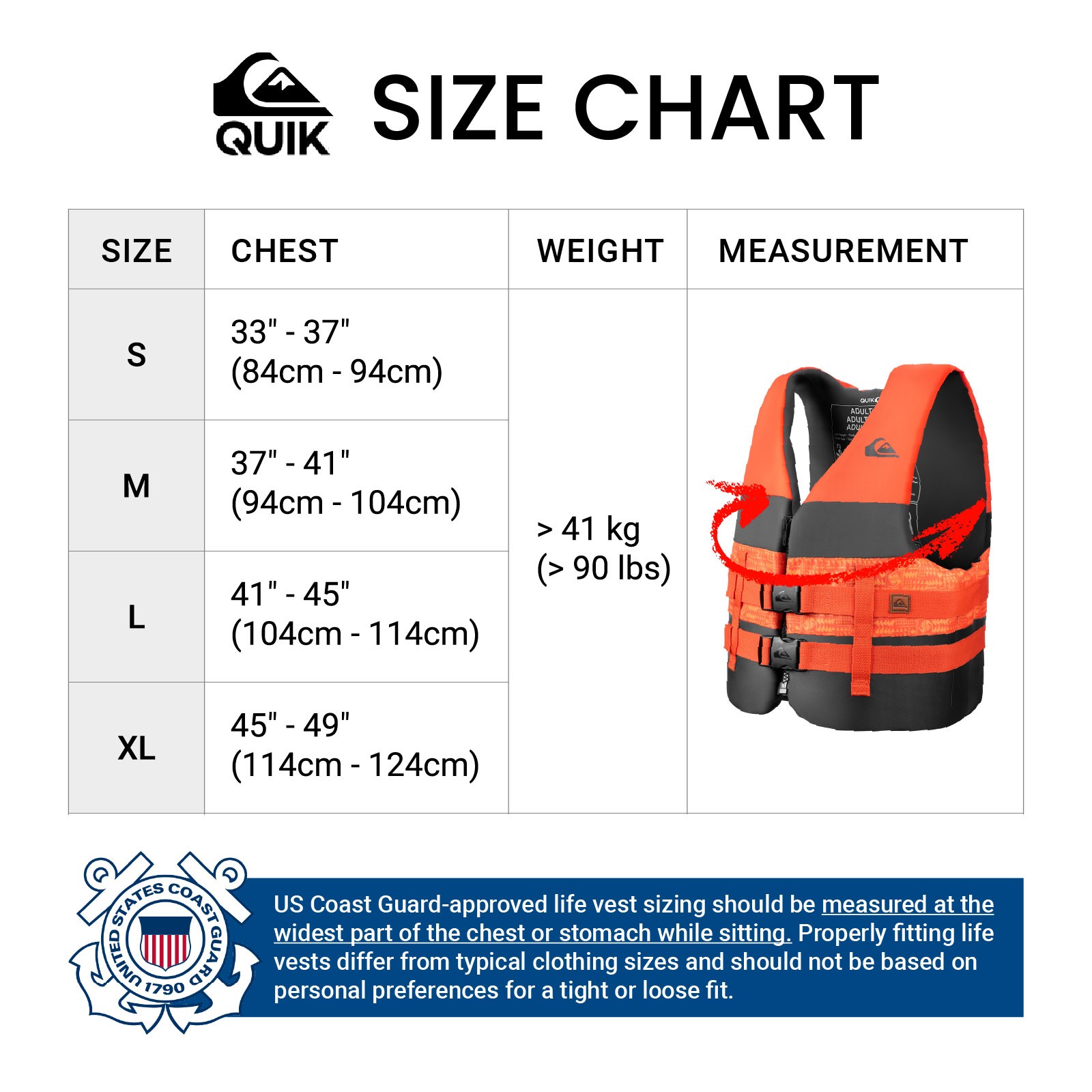 QUIKSILVER Adult Life Jacket USCG App Sizes S /M /L/ XL Fishing Kayak EPE Foam