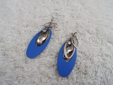 Silvertone Blue Enamel Pierced Earrings