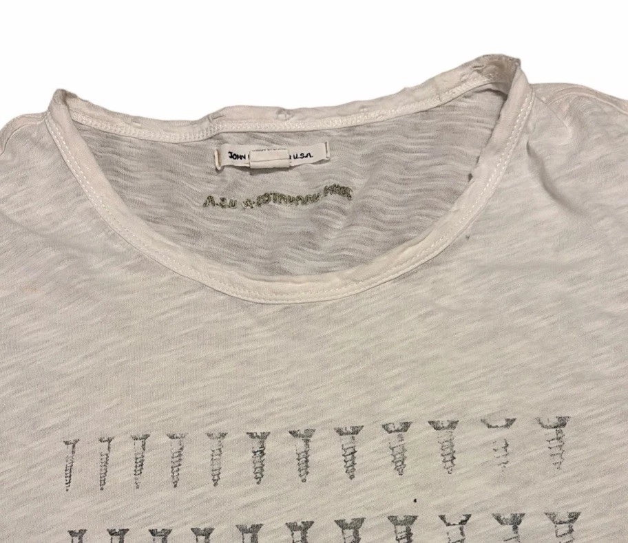 Camiseta John Varvatos EE. UU. Blanca Screw You Para Hombre Talla XL Algodón Envejecido RARA Foto 3 de 4