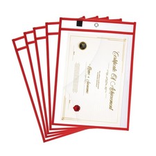 5Pcs Job Ticket Holders, 13"x10" Dry Erase Pockets for Office Reusable, Red