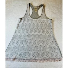 In Bloom by Jonquil Tank Top Women Small Gray Ivory Lace Overlay Racerback Y2K