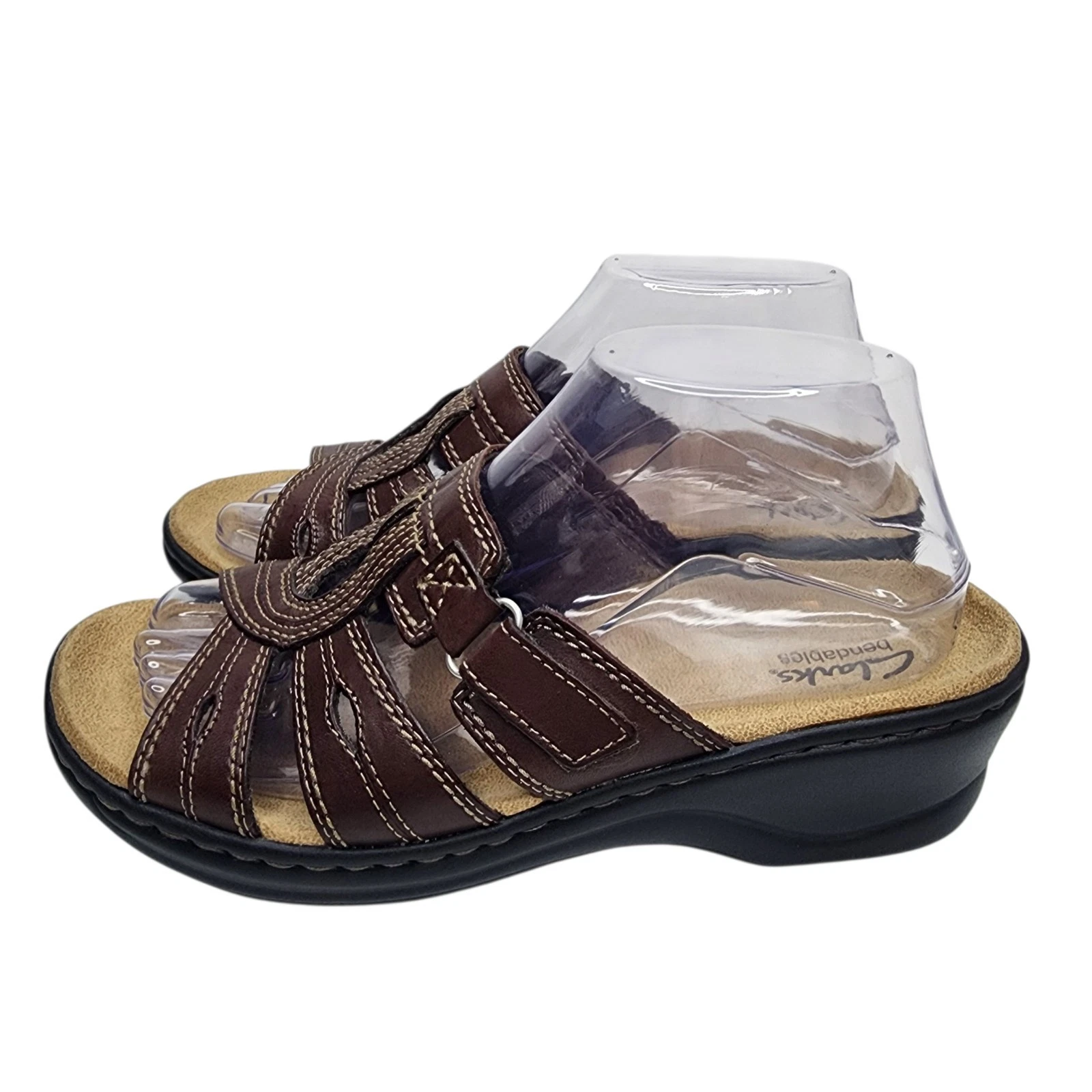 Sandali Clarks pieghevoli Lexi Belle donna 8 M pelle marrone zeppa comodi slide