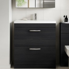 Nuie Athena Floor Standing 2-Drawer Vanity Unit Basin 1 Charcoal Woodgrain 800mm