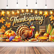 Thanksgiving Banner 71x43" - Fall Outdoor Decor with Turkey  Pumpkin Design