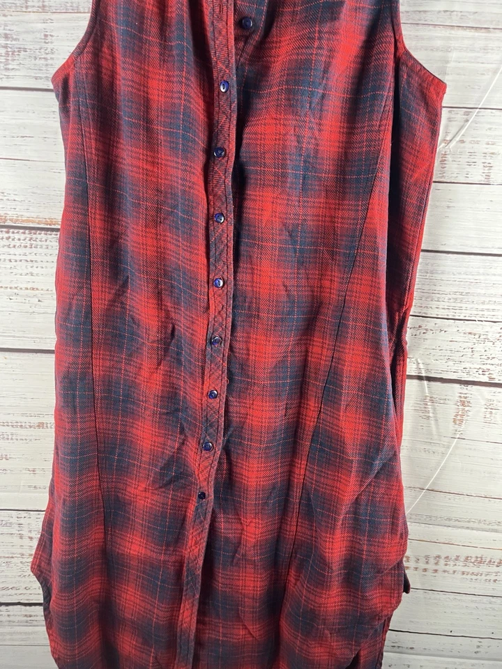 Truth NYC Midi Button Up Dress Women’s Large Plaid Red/blue Sleeveless - Image 2 of 4
