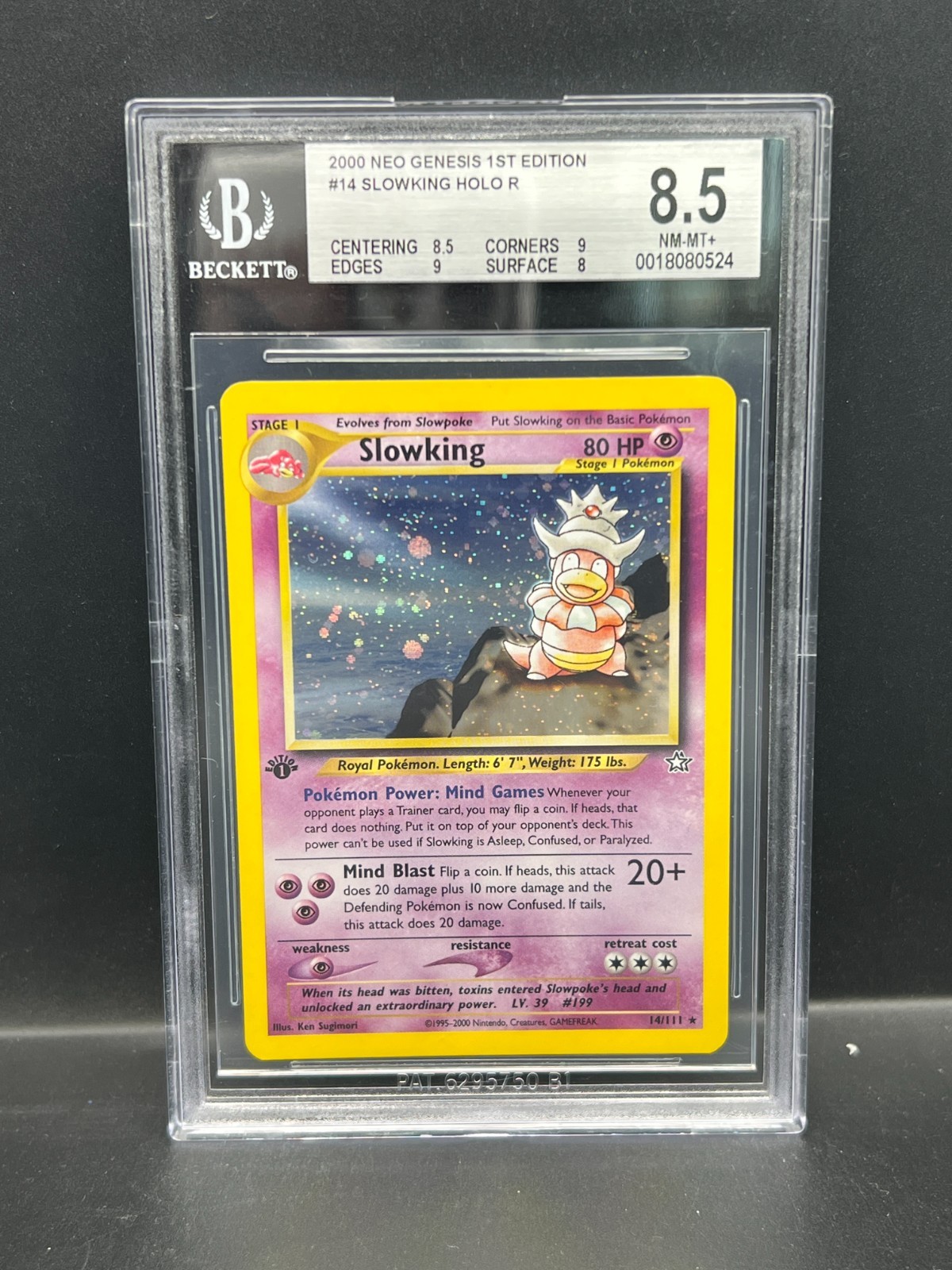 Pokemon BGS 8.5 NM-MT+ Slowking 14/111 Neo Genesis 1st Edition Holo 2000 S#0524