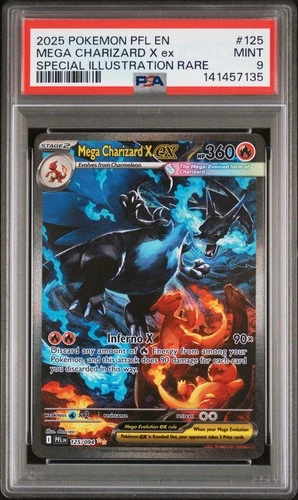2025 POKEMON PFL SPECIAL ILLUSTRATION RARE #125 MEGA CHARIZARD X EX PSA 9