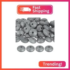 uxcell 50Pcs 12mm Silicone Lentil Beads, Round  Oval Shaped, Silver, Loose Bead