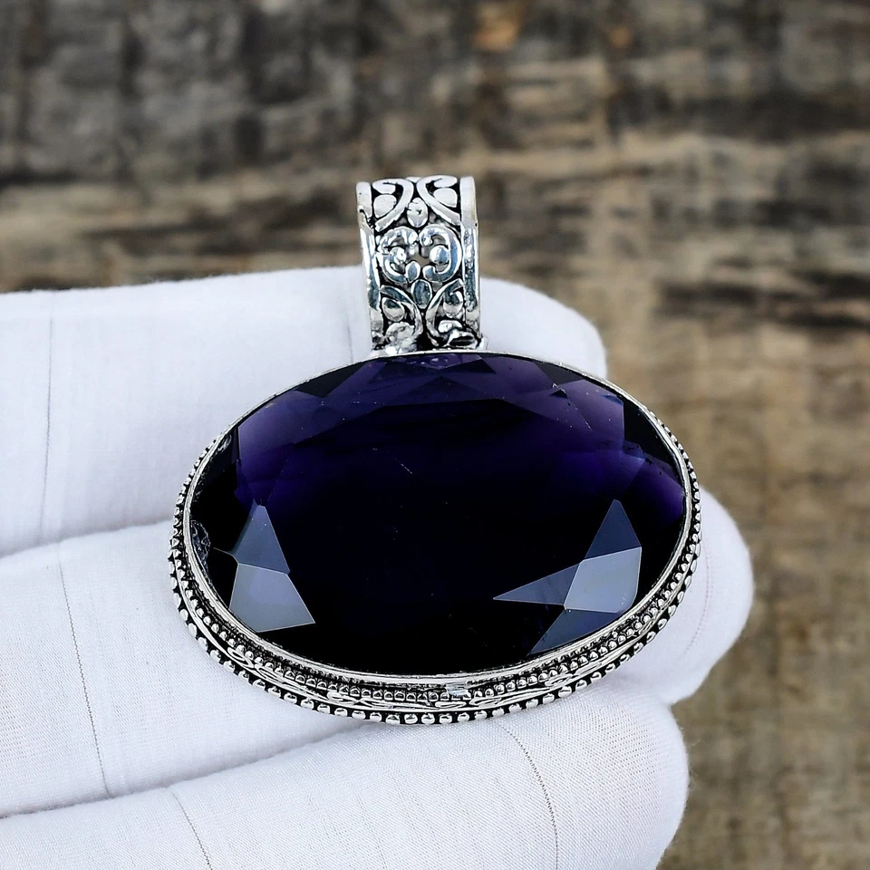 Graziosa Ametista Gemma a Mano 925 Argento Sterling Ciondolo Gioielli per Regalo - Immagine 4 di 4