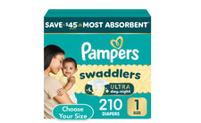 Pampers Swaddlers Day and Night Disposable Diapers Size 1, 8-14 lbs , 210 Count