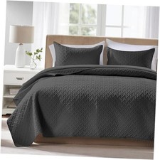 King Size Quilt Bedding Set Lightweight Bedspreads King/Cal 96"x110" Black