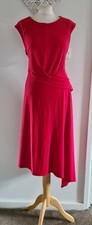 Ladies Womens Roman Red Ruched Waist Dipped Hem Stretchy Midi Dress Size 18 VGC