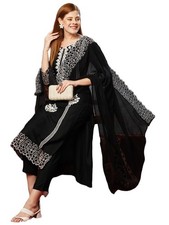 GoSriKi Women's Rayon Blend Straight Embroidered Kurta with Pant  Dupatta