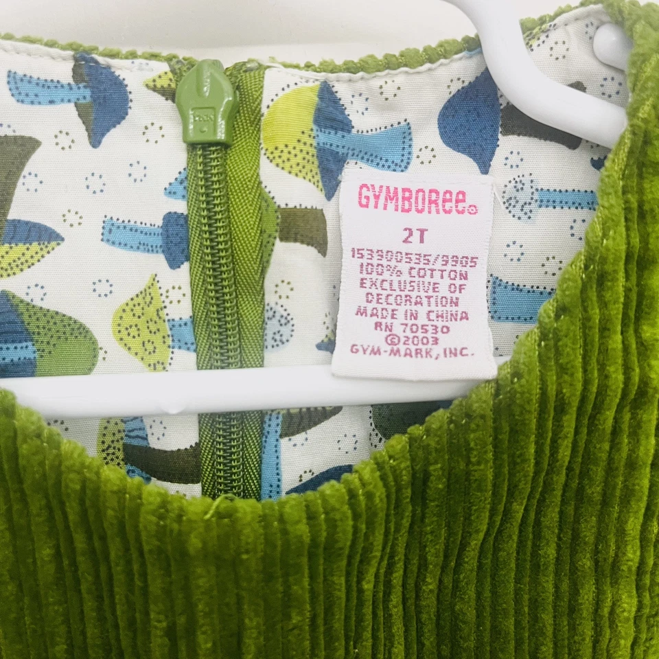 Vestido vintage 2003 GYMBOREE Hide and Seek verde pana ratón niña 2T delantal  Foto 3 de 4