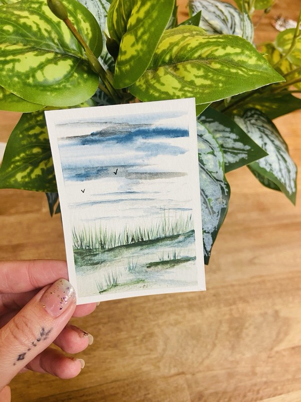 ACEO Gouache Miniature Painting Art Card Original Landscape Foggy Morning Nature