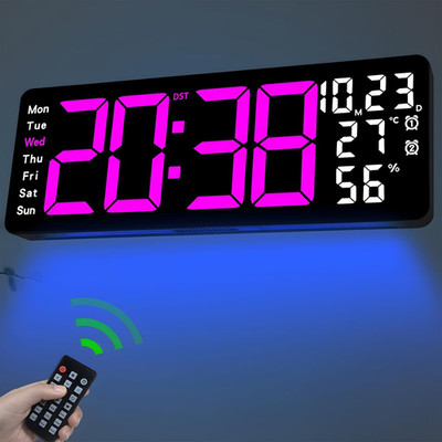 17.3'' Large Digital Wall Clock, LED Digital Clock Large Display with Remote Cont