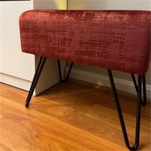 Plush Textured Velvet Ottoman Footstool Metal Legs Accent for Modern Living Room - Picture 95 of 244