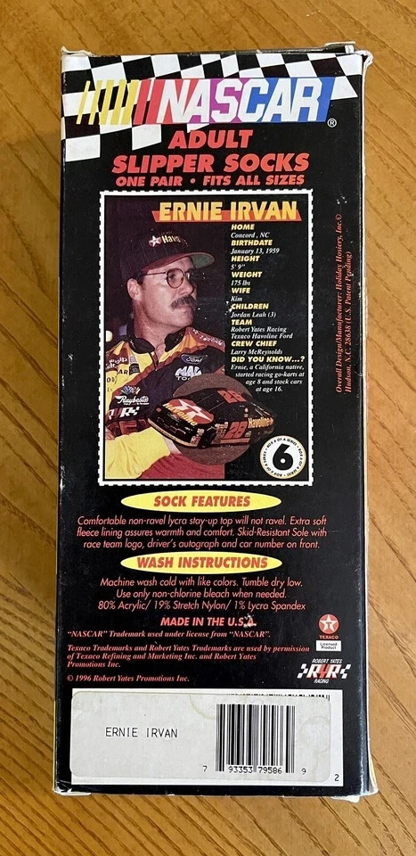 Calcetines deportivos vintage 1996 NASCAR Ernie Irvan #28 adulto Havoline G7 Foto 2 de 4