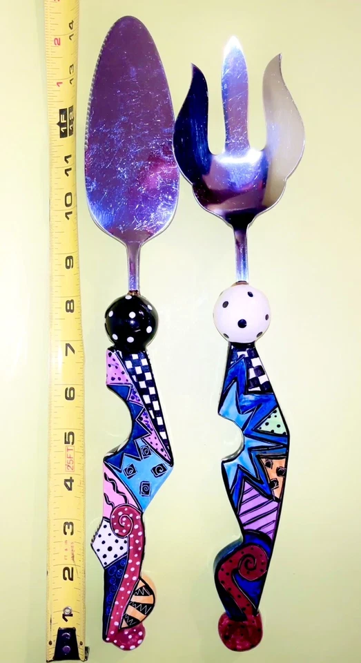 1980s Memphis Style Ceramic Studio Art Geometric Design Handle Serving Utensils - Image 2 of 4