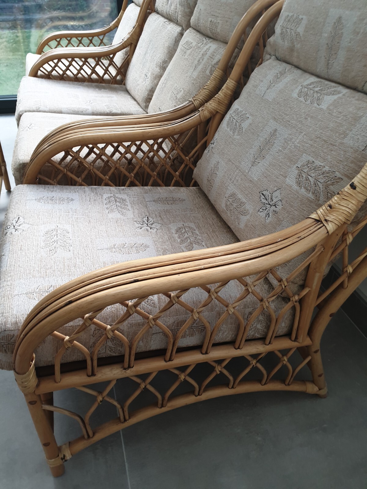 Cane Conservatory Furniture Set 2 Seater + 2 x 1 Seaters + Glass