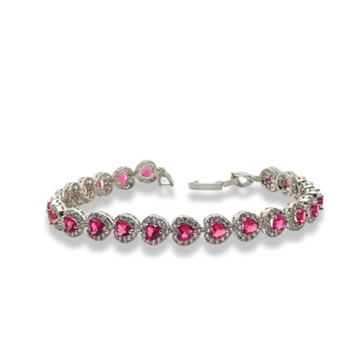 White gold finish Ruby And created diamond Heart Cut bracelet Dubaigems Gift Box