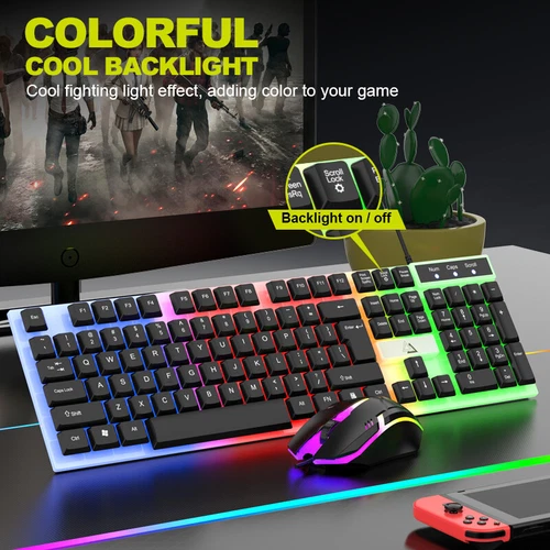 Wired Mechanical Gaming Keyboard and Mouse Set RGB LED Backlit for PC Computer