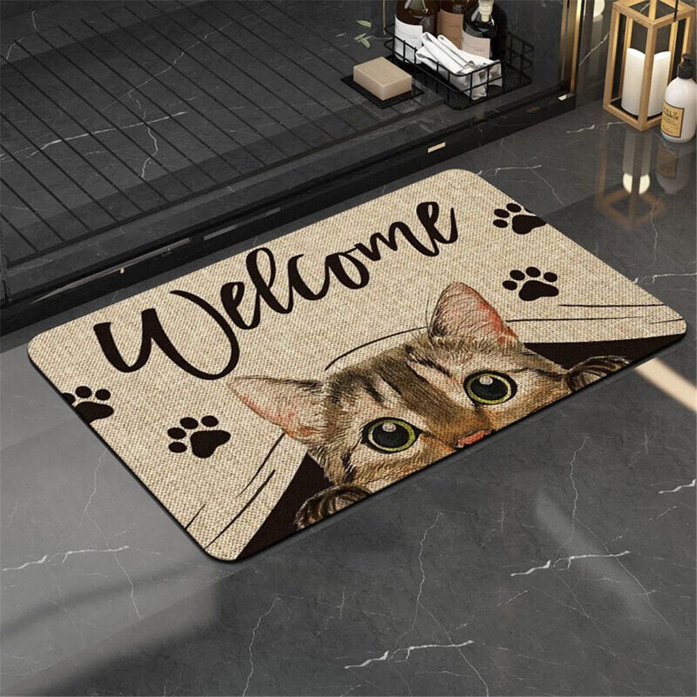 Rubber Back Entryway Mat Cute Cat Floor Door Mats Entrance