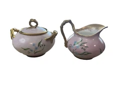Antique J.P.L. Limoges Sugar Bowl & Creamer Set – Art Nouveau Floral with Gold A