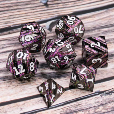 Banded Black w/Purple Mica | Metal DnD Dice Set | Dungeons & Dragons AD&D d20