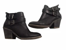 Sole Society Buckle Booties Womens Size 7 B Maris Leather Black Boho Distressed