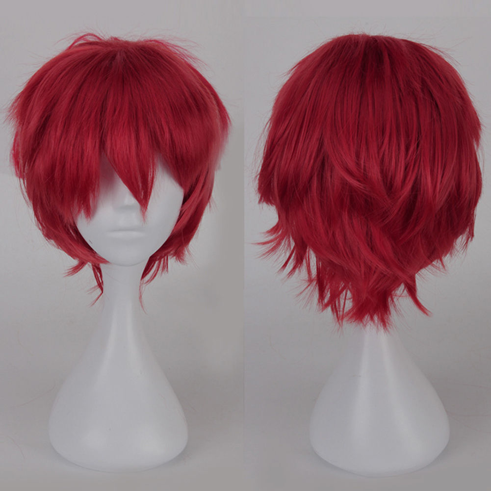 High Quality 30cm Black Pink Red Short Hair For Boy Party Synthetic Heat  Resistant Hair Halloween Anime Colourful Wigs + Wig Cap - Cosplay Costumes  - AliExpress