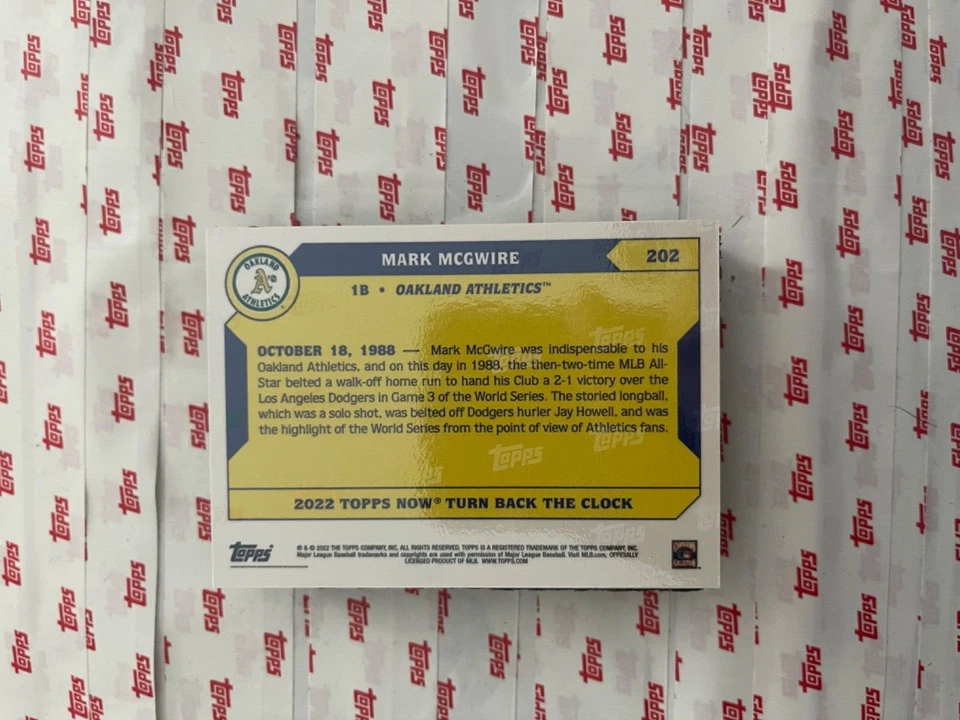 �� MARK McGWIRE 2022 TOPPS NOW TURN BACK THE CLOCK #202 CHERRY PARALLEL 6/7 �� - Image 2 of 2