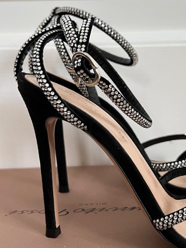 NIB Gianvito Rossi Crystal Black Suede Crisscross Strappy Sandal Pumps 36 $1495 - Picture 19 of 24