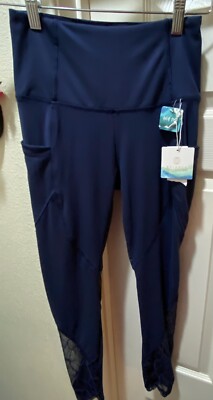 BALANCE COLLECTION Eclipse Leggings Navy Blue XS Mesh Sheer Detail w/Pockets NWT