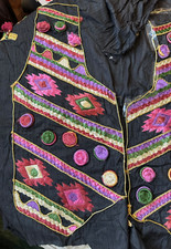 VTG Afghan Kuchi Embroidered Vest Panels Mirror Work DIY Boho Festival M XXL