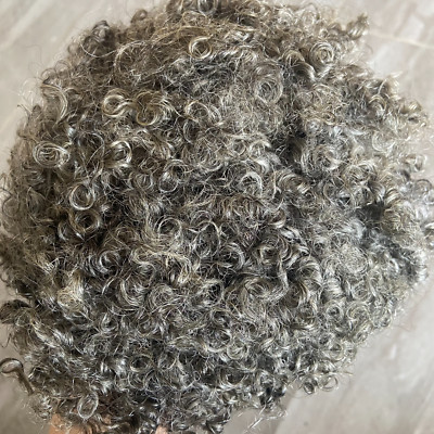 Men's Toupee Thin Skin Human Hair System 15mm Afro Curly V Looped Grey Unit Wig