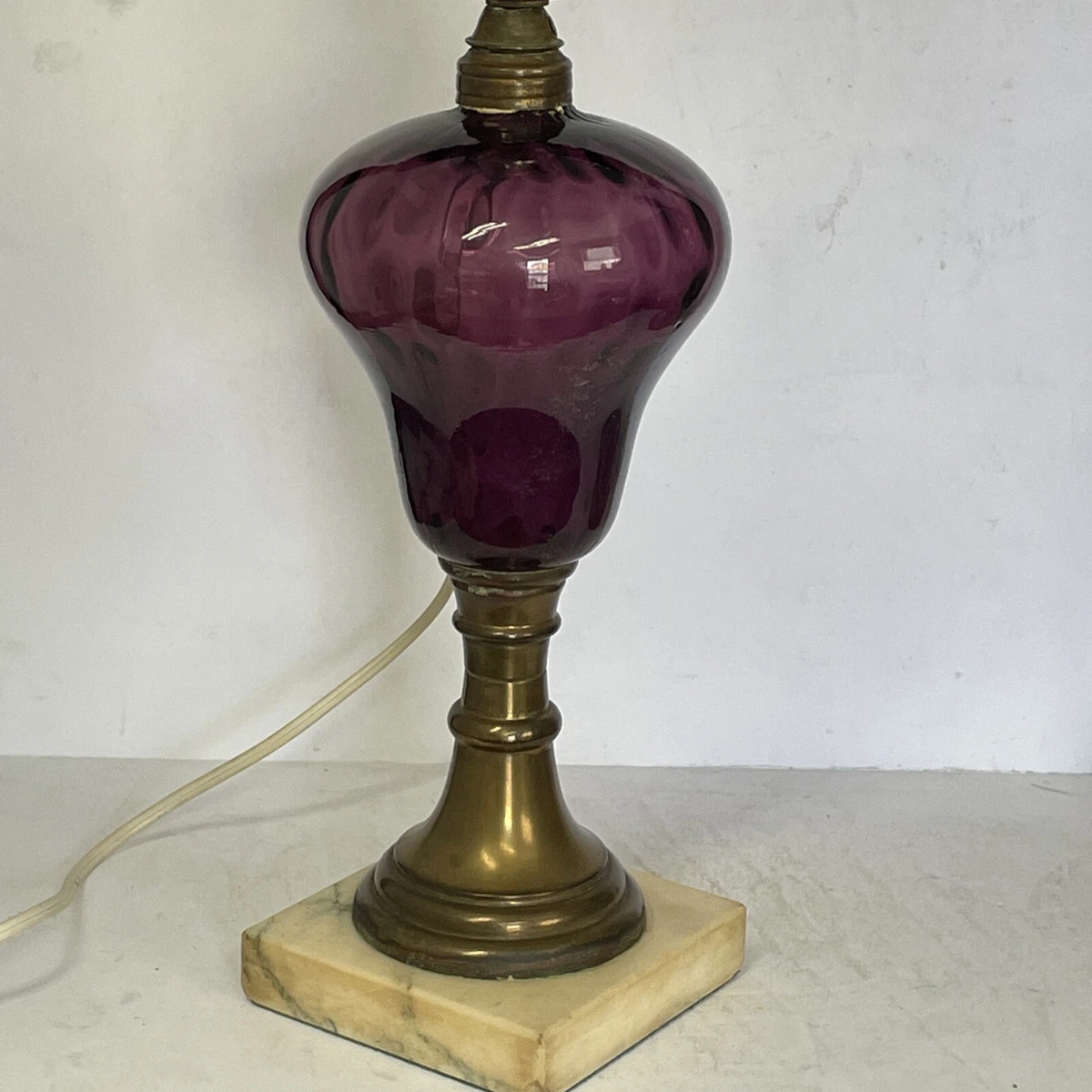 Antique Amethyst Purple Optic Glass Converted Oil Lamp Base