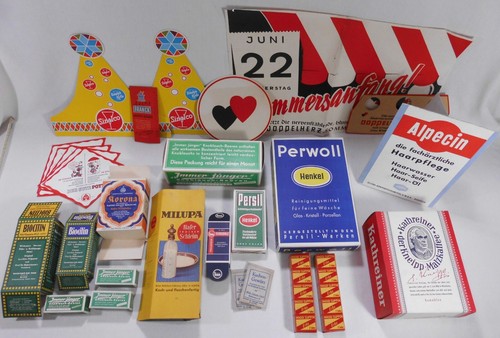 Großes Konvolut alte Werbung 60er Jahre - Schaupackungen Aufsteller Papier u.a.