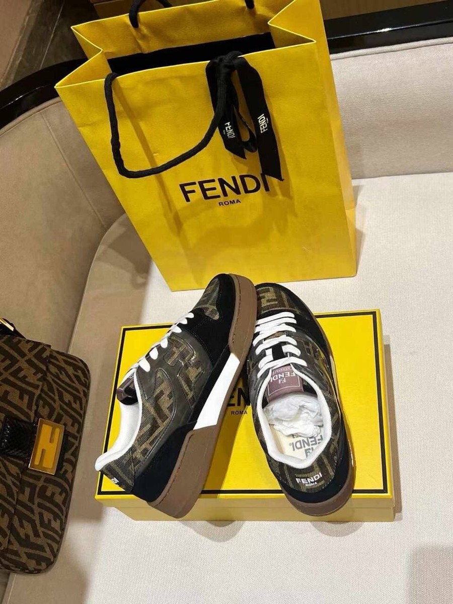 Fendi Match Sneakers. Brown FF jacquard and black suede Fendi Match Sneakers. Brown FF jacquard and black suede