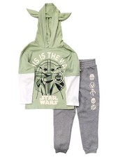 Star Wars Boys Green Long Sleeve Yoda Hooded T-Shirt  Jogger Pants Outfit