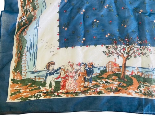 Bufanda vintage ANNE MARIE escena costera provenzal francesa azul 32 x 32 pulgadas - Imagen 7 de 9