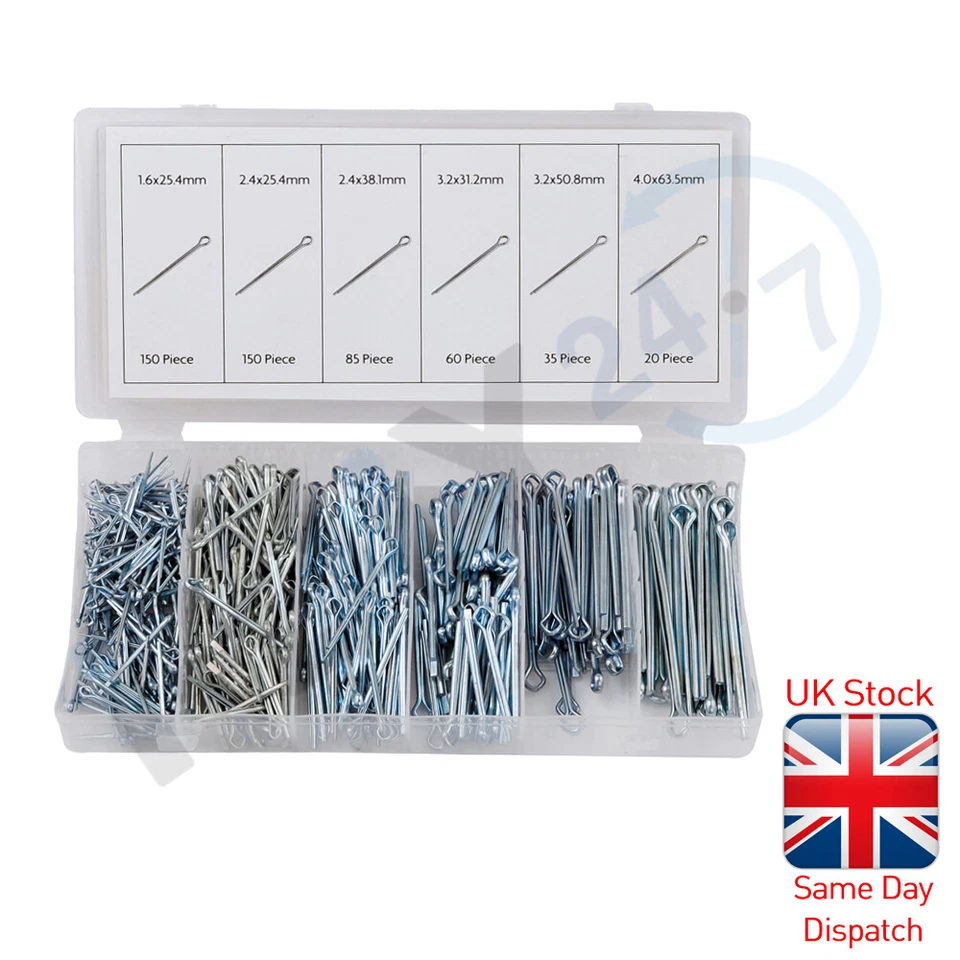 Rolson Split Pin Set Assorted Cotter Pieces Small Sizes 500pc Workshop Fixings