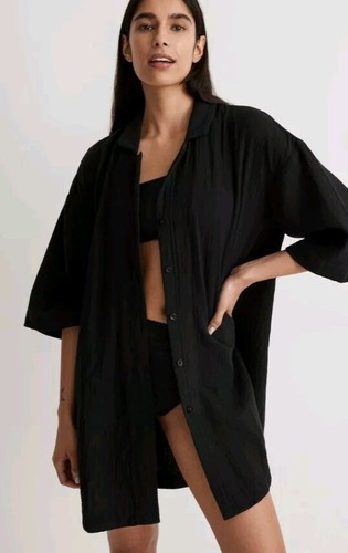 Mini camisero MADEWELL de algodón arrugado con botones delanteros negro talla grande XXS - Imagen 2 de 9