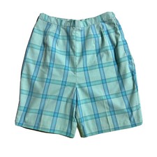 Vintage Koratron Bermuda Shorts Golf Size S Small Blue Plaid High Waisted