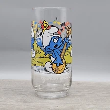 Vintage Smurfs Drinking Glass PEYO 1983 Harmony Smurf