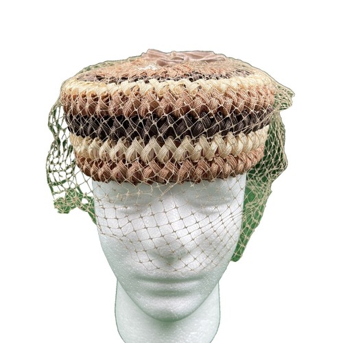 Womens Vintage Christine Original 1950s Feather Hat Netting Union Tag Womens Vintage Christine Original 1950s Feather Pillbox Hat  main image 2