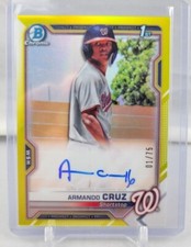 2021 Bowman Chrome 1st Armando Cruz Yellow Refractor Rookie RC Auto # 01/75 SP