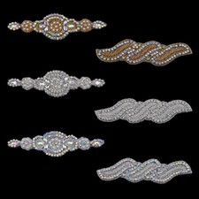 2PCS Handmade Bling Sew On Beaded Crystal AB Rhinestone Applique for Wedding