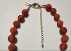 Long Vintage Red/pink/orange Toned Asian Vibe Chico's Beaded Necklace W Tassel — photo 2